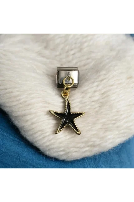 Stainles Steel İtalyan Siyah Renk Deniz Yıldızı Detaylı Çelik Charm