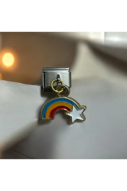 Stainles Steel İtalyan Gökkuşağı Detaylı Çelik Charm