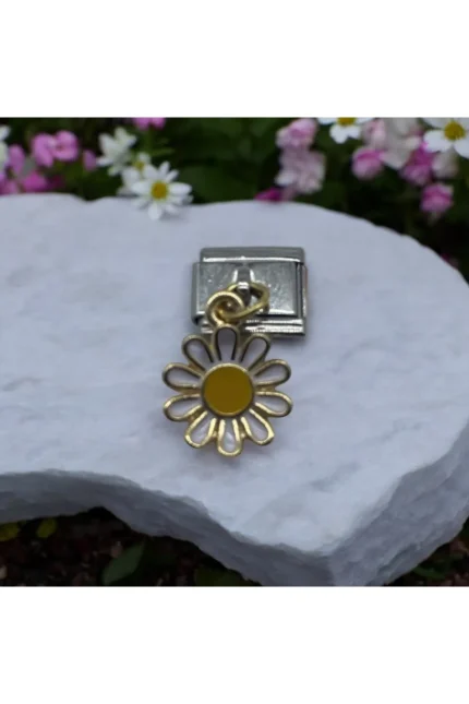 Stainles Steel İtalyan Papatya Detaylı Çelik Charm