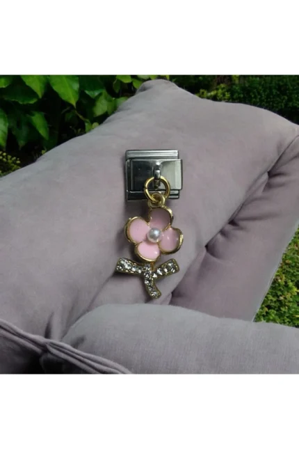 Stainles Steel İtalyan Çiçek Detaylı Çelik Charm