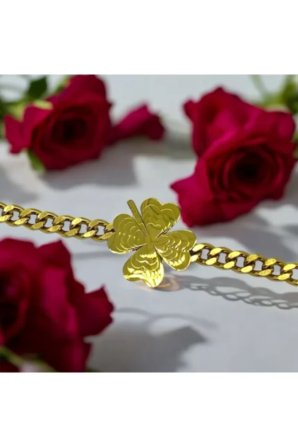 Stainles Steel Yonca Charm Detaylı Çelik Bileklik
