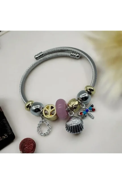 Stainles Steel Deniz Kabuğu Detaylı Pandora Çelik Bileklik