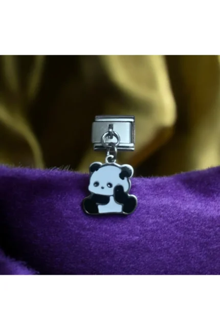 Stainles Steel İtalyan Panda Detaylı Çelik Charm