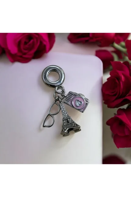 Stainles Steel Gözlük Fotoğraf Makinesi Eyfel Kulesi Detaylı Charm