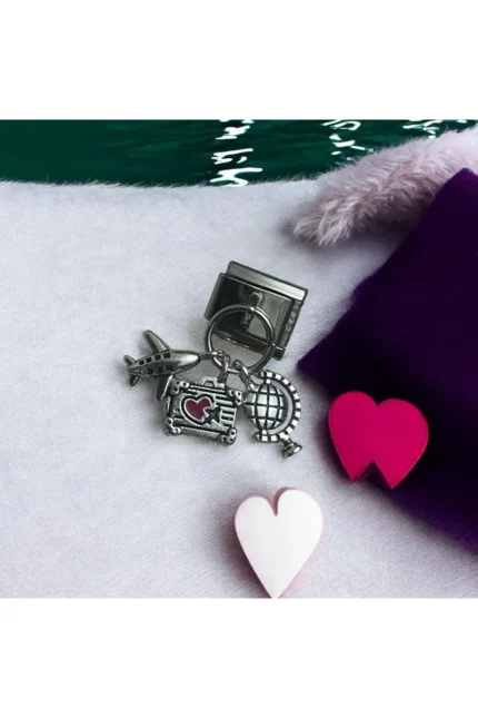 Stainles Steel İtalyan Yerküre Uçak Bavul Detaylı Çelik Charm