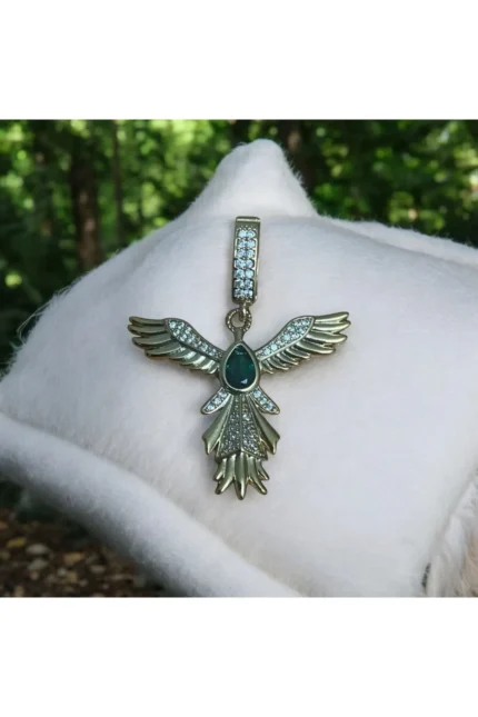 Stainles Steel Zümrüt Taşlı Anka Kuşu Detaylı Ajda Charm