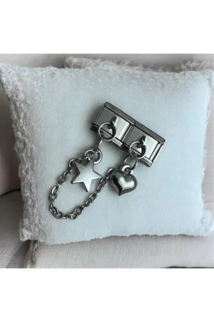 Stainles Steel Yıldız Kalp Detaylı Sallantılı Çiftli Charm